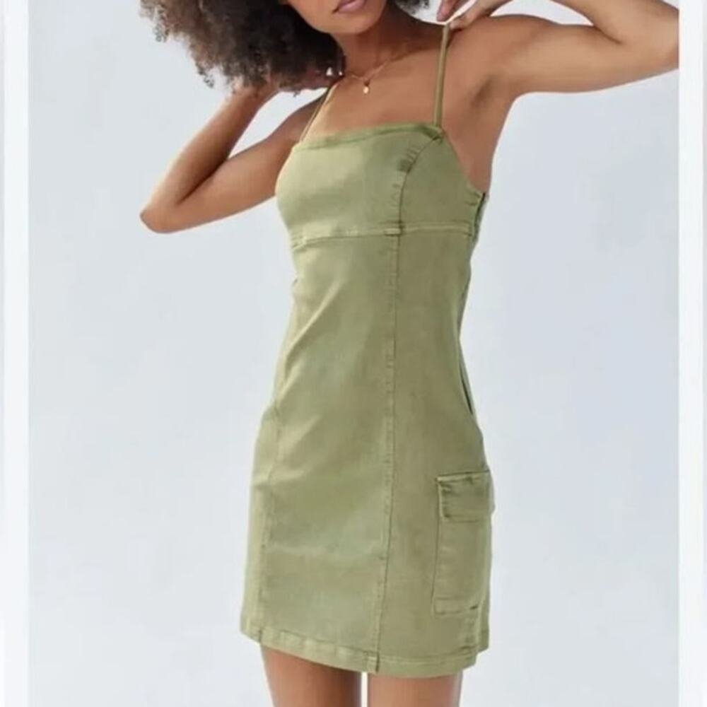 Urban Outfitters Whitney Cotton Blend Stretch Denim Utility Tank Mini Dress
